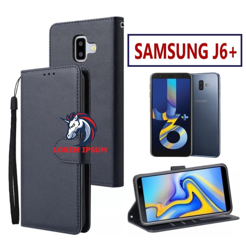 LEATHER CASING SAMSUNG J6+ CASE KULIT FLIP WALLET LEATHER KULIT PREMIUM SARUNG BUKA TUTUP KESING HP 