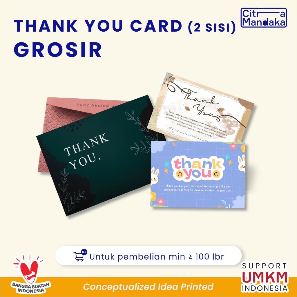 Kartu Ucapan Terima Kasih 2 Sisi Grosir A3 Souvenir Online Shop | Gift Card | Thank You Card Custom 
