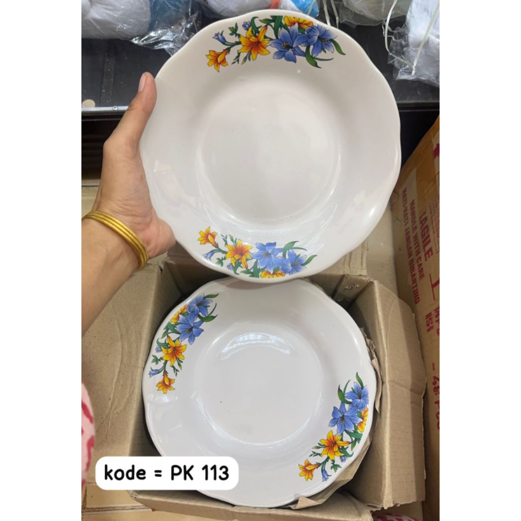 Piring Makan Parkit / Piring Keramik Bunga Parkit / Piring Makan Kaca 1 Lusin Motif Bunga