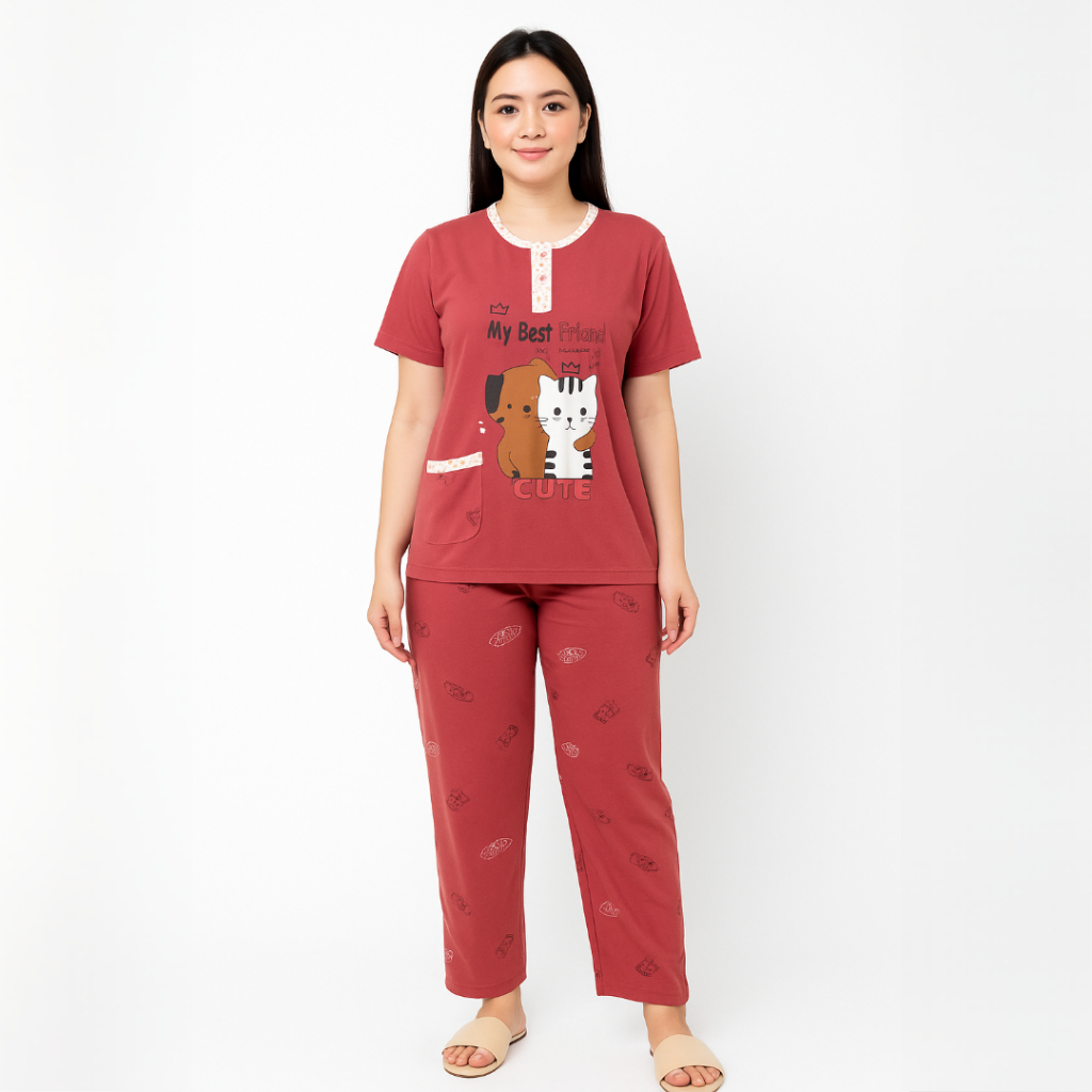 Bio Premium Setelan Baju Tidur Celana Panjang Wanita Dewasa Bahan kaos L dan XL