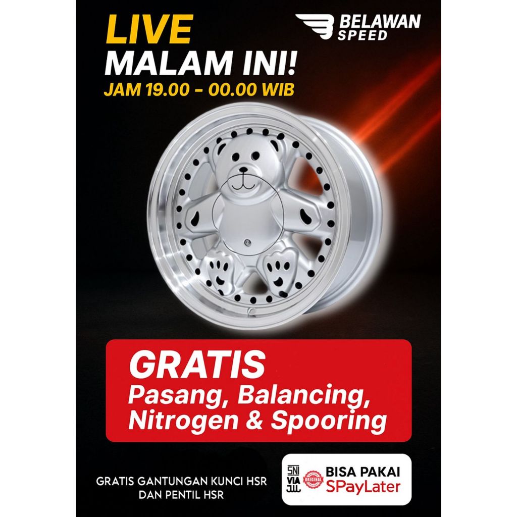 Velg Mobil Racing Classic Ring 15 HSR BEAR Untuk Xenia Karimun Sirion Freed Jazz - Bisa Spaylater