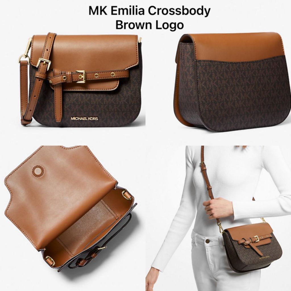 mk Signature Emilia Saddle Small Crossbody Brown n