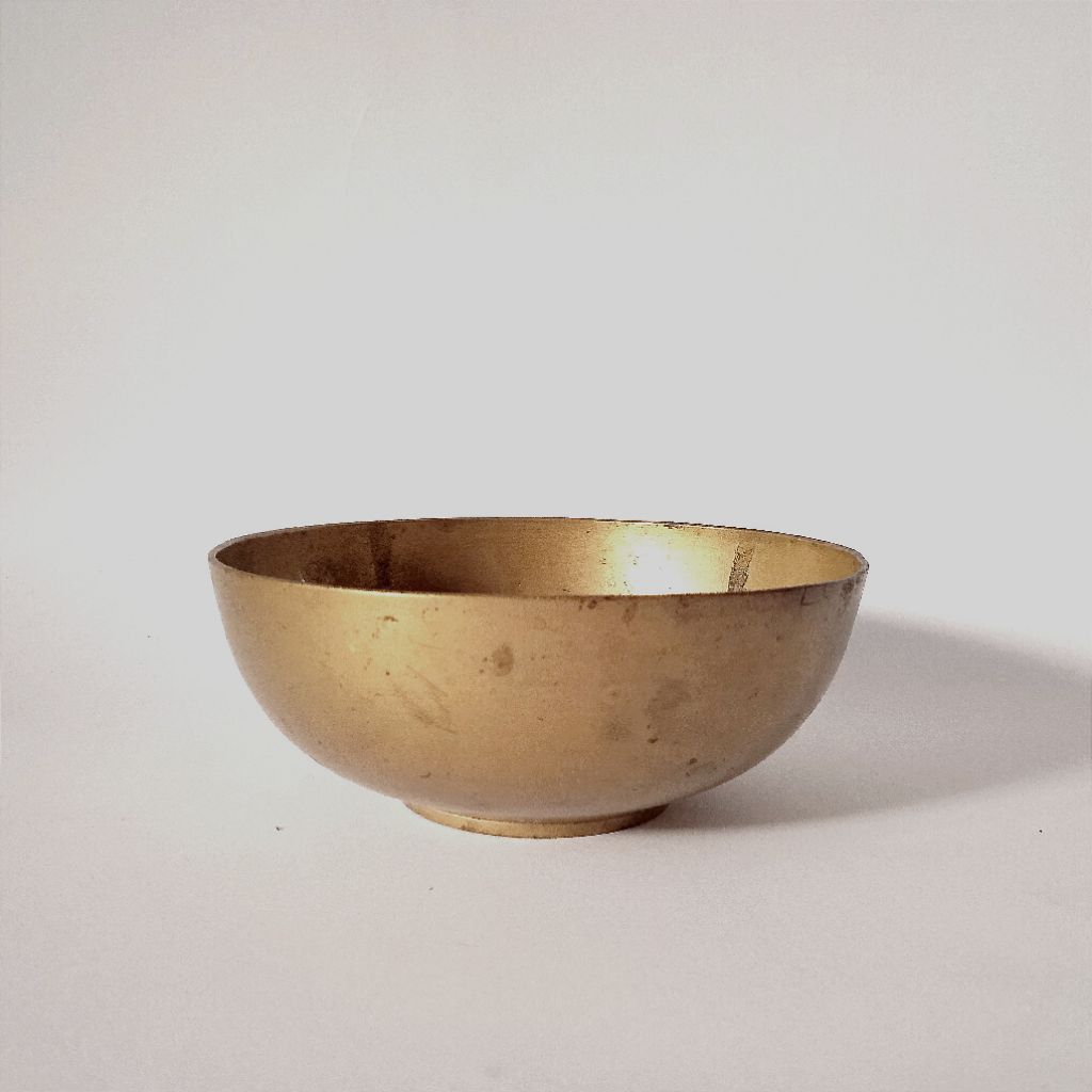 Antik Mangkok Kuningan Cina Motif Pohon Bambu & Burung Dm.11,5 Kondisi Utuh Tua Lama Lawas Layak Kol