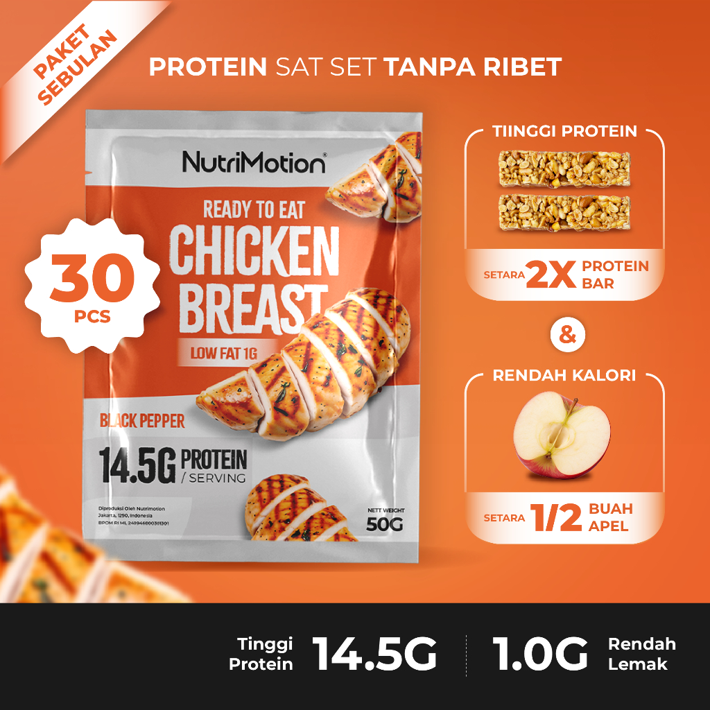 

NutriMotion Dada Ayam Tinggi Protein Ready to Eat | Paket Sebulan 30pcs | Rendah Lemak & Kalori