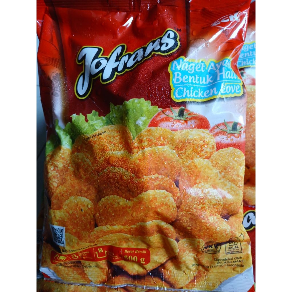 

Jofran chicken nugget bentuk love 500gr