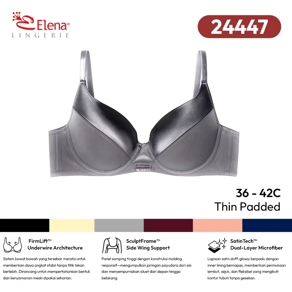 Elena Bra BH Cup C Besar E 24447 - Size 36C-42C - Bra Cup C Besar Busa Tipis Kawat