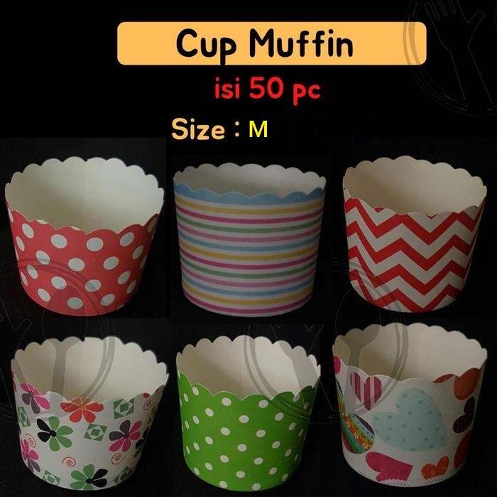 KERTAS ALAS MUFFIN CUP CAKE M BOLU ROTI KUE (50PC) UKURAN M PAPER CUP MUFFIN WADAH CUPCAKE MOTIF CUP