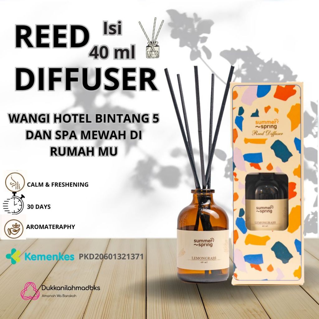 PENGHARUM RUANGAN TAHAN LAMA / PENGHARUM KAMAR / PENGHARUM RUANGAN AROMATERAPI / LEMONGRASS 40 ML