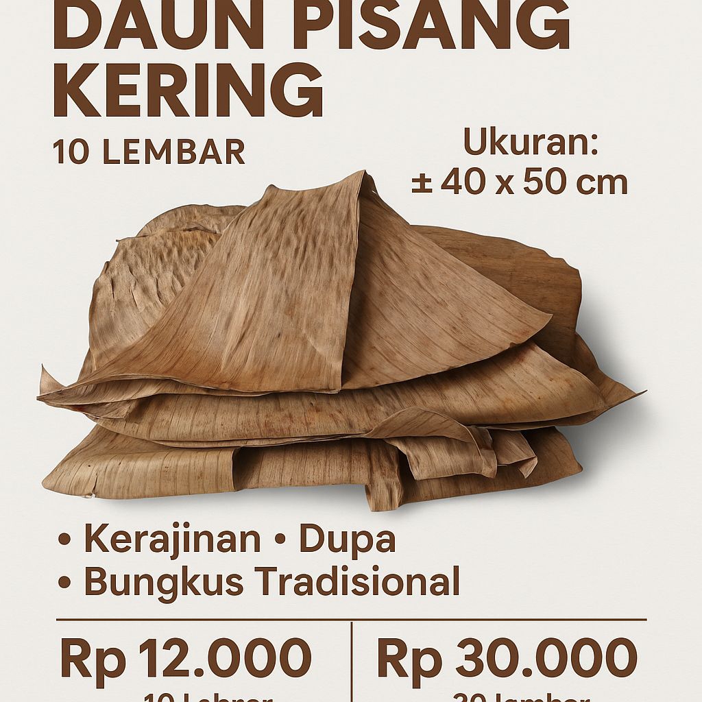 

Daun Pisang Kering 10 Lembar - Ukuran Besar Cocok untuk Kerajinan & Bungkus Tradisional