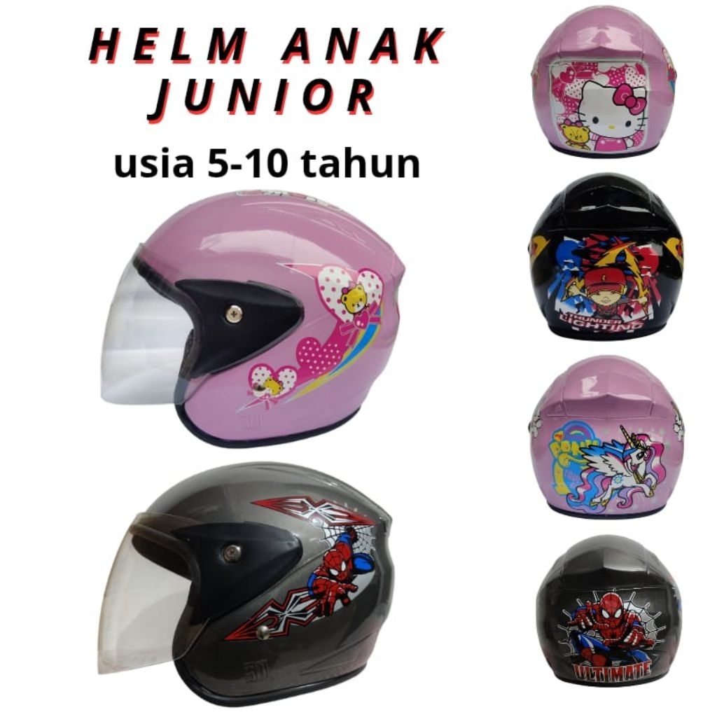 Helm Anak Motor SNI usia 5 6 7 8 9 10 tahun Junior Remaja Original RX Karakter Laki-laki Perempuan C