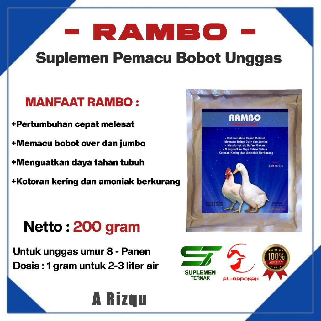 RAMBO ( Ramuan Jumbo ) - VITAMIN AYAM BROILER - UNTUK BEBEK - ENTOK - PENJANTAN - JOPER - ITIK DLL S