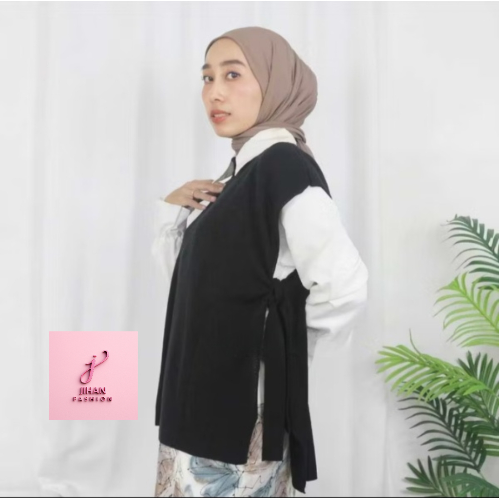 JIHAN.fshn Rompi Rajut Tali Samping Pita Wanita / Vest Knit Tali Samping / Vest Tali Oversize