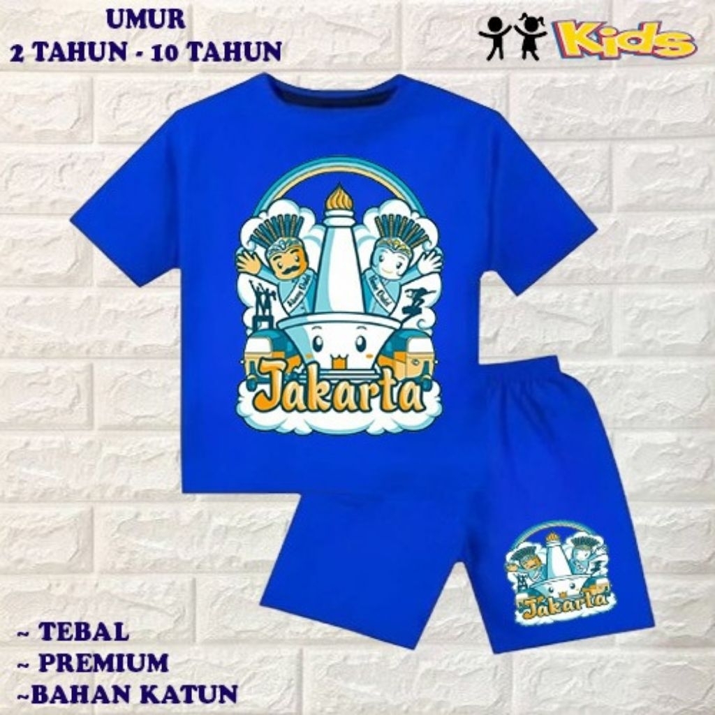 setelan baju anak laki-laki perempuan baju kaos anak laki-laki perempuan motif Monas jakarta ondel o