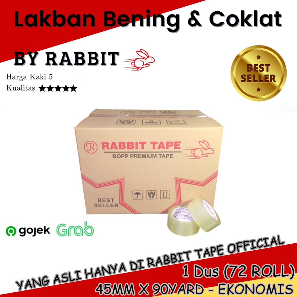 

Lakban Bening - Lakban Cokelat [KHUSUS GOJEK] RABBIT TAPE Ekonomis 45mm x 90 Yard