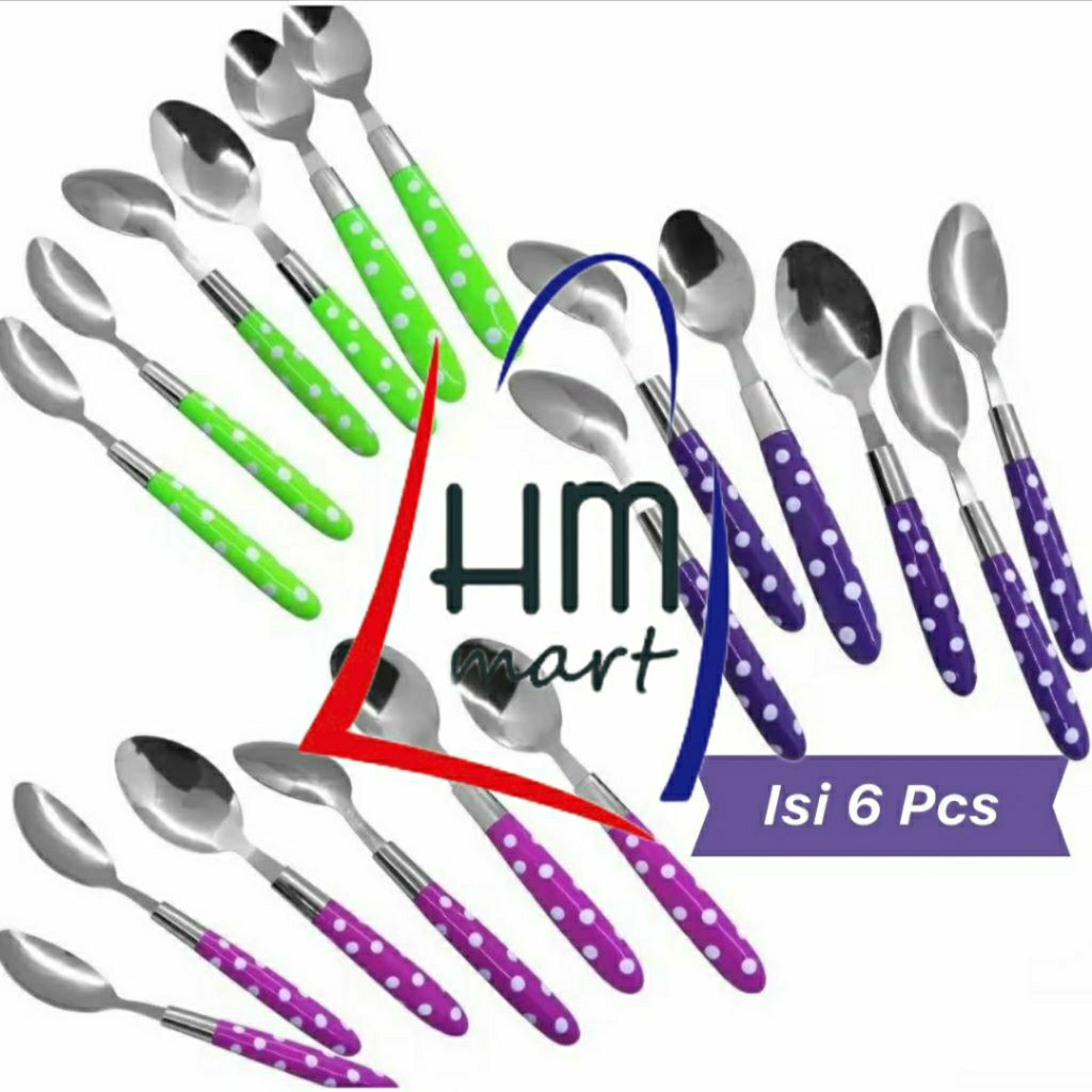 Sendok Set Polkadot/Sendok Motif/Sendok isi 6 Pcs