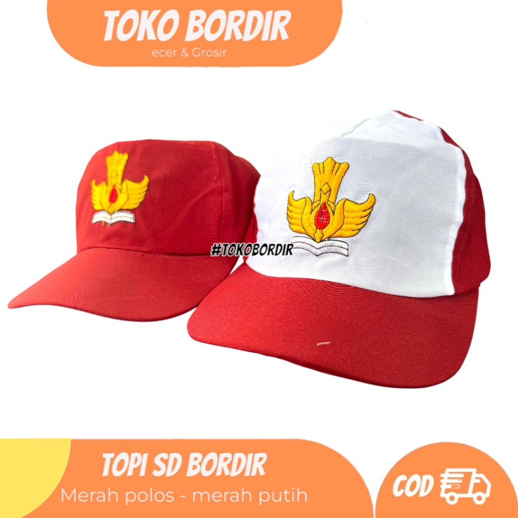 Topi SD perekat / topi sekolah SD merah putih / merah full