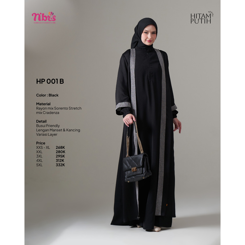 NIBRAS HP 001B Gamis - Gamis Nibras Terbaru - Gamis Hitam Rayon