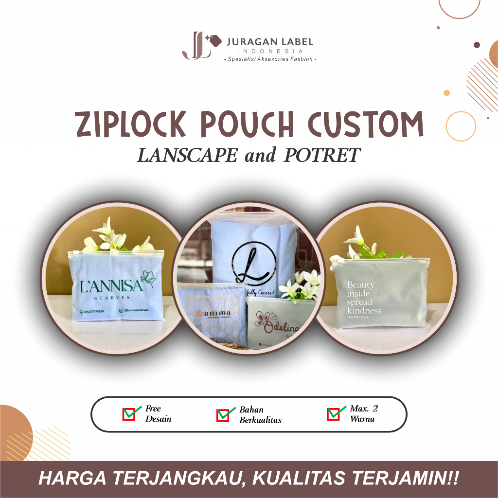 Zipper Bag Custom Desain Sablon Transparant Doff Landscape/Potret Plastik Ziplock Pouch