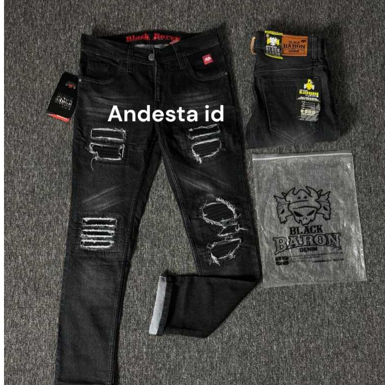 celana jeans panjang sobek pria rucas black baron/jeans denim panjang rugcas albino tidak tembus/pol