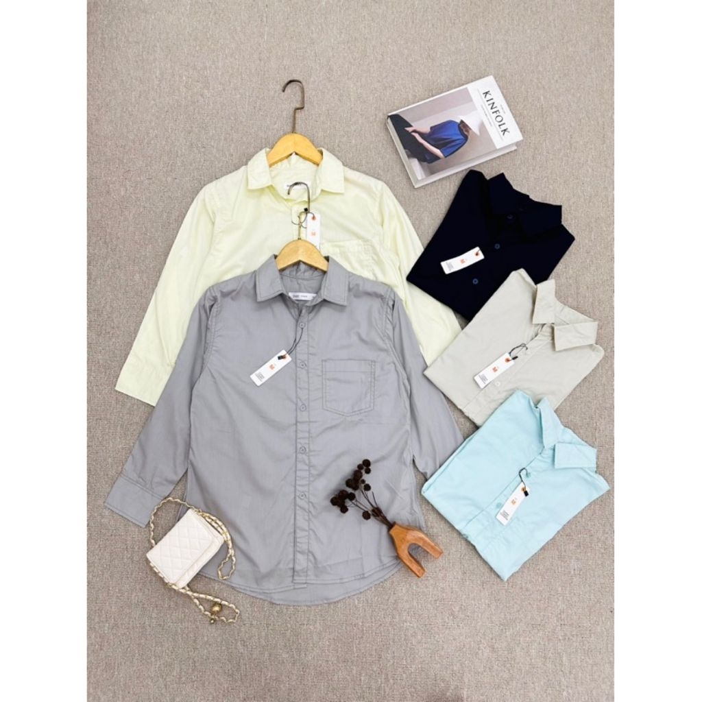 kemeja polos dust denim wanita bahan katun