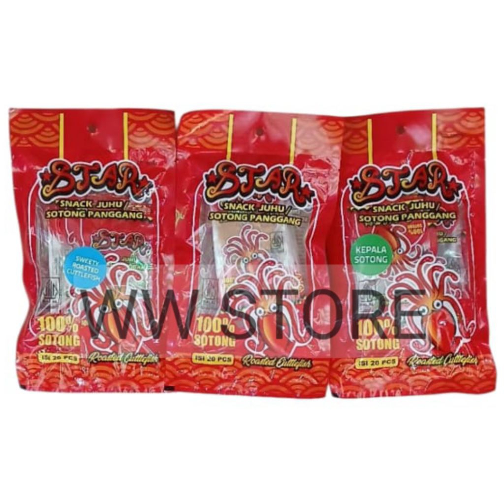 

Cemilan snek juhu juhi snack kepala sotong panggang rasa asli manis makanan ringan halal MUI STAR ORIGINAL SWEETY ROASTED CUTTLEFISH isi 20pcs