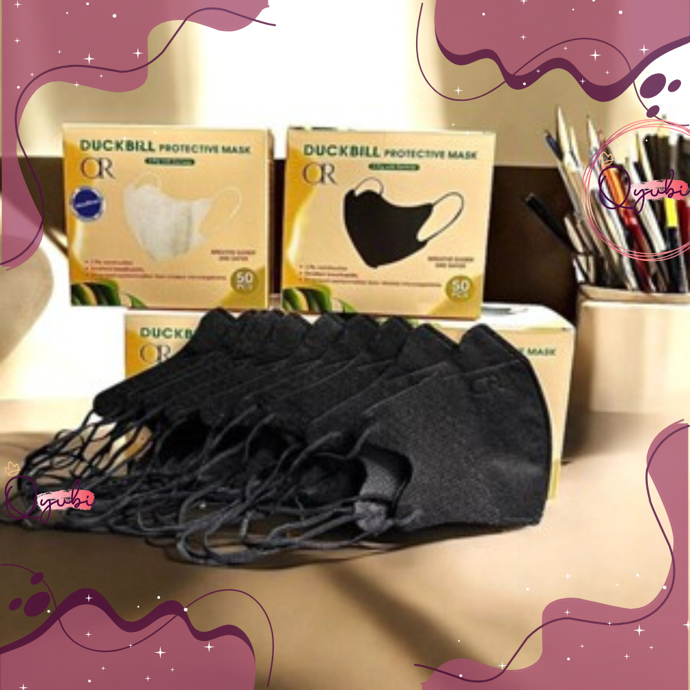 QYUBI MASKER DUCKBILL HIJAB OR ORLEE 50 PCS 3PLY HITAM PUTIH 9217