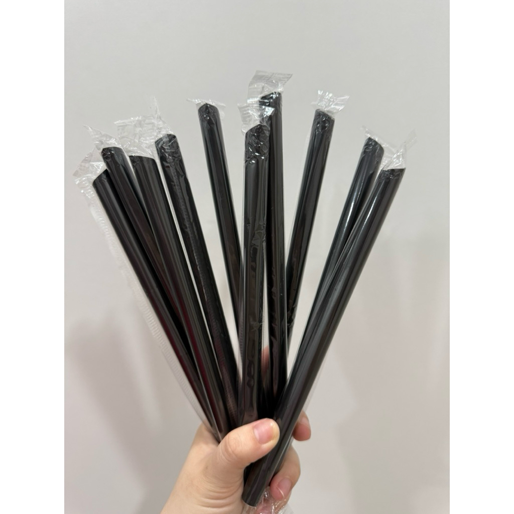 100PCS Sedotan Bubble Boba Steril hitam 12mm x 21cm higienis bubble straw sedotan besar bubble hitam