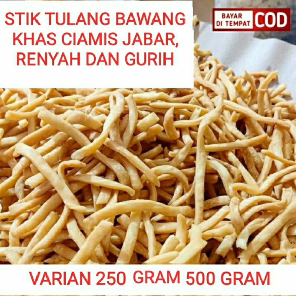 

Stik Tulang Bawang, Cemilan Kriuk Dan Renyah. Tersedia 250 g Dan 500 g. COD