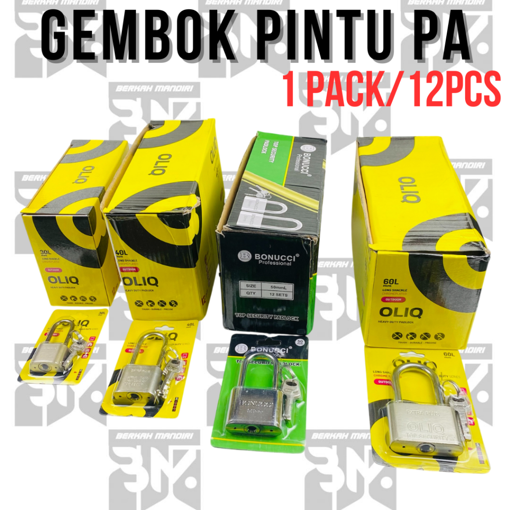 Gembok Stainless Chrome Pagar / Pintu Rumah Leher panjang 30 40 50 60mm 3 Anak Kunci Gembok 1 PACK/1
