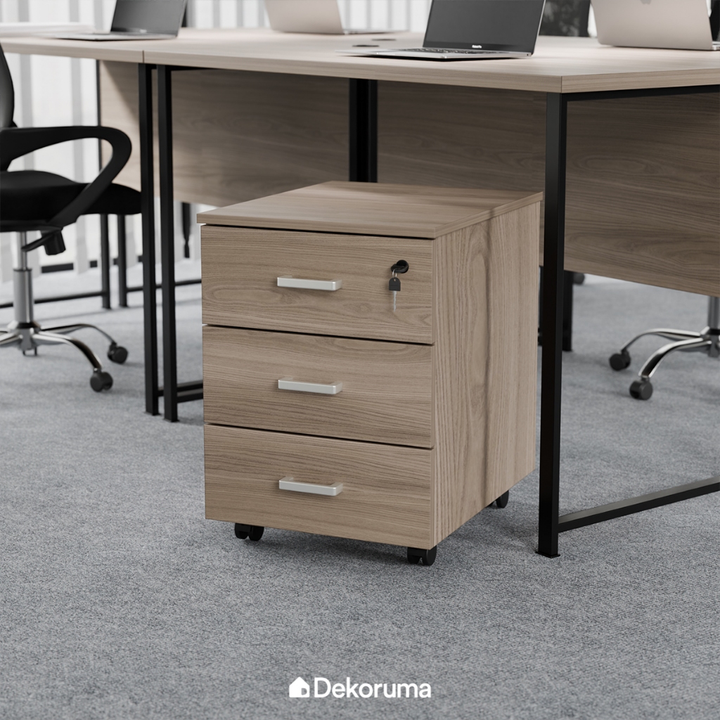 Dekoruma ERGIO Kabinet Kantor 3 Tingkat dengan Roda / Lemari Arsip 3 Susun MDF / Rak Dokumen Kantor 