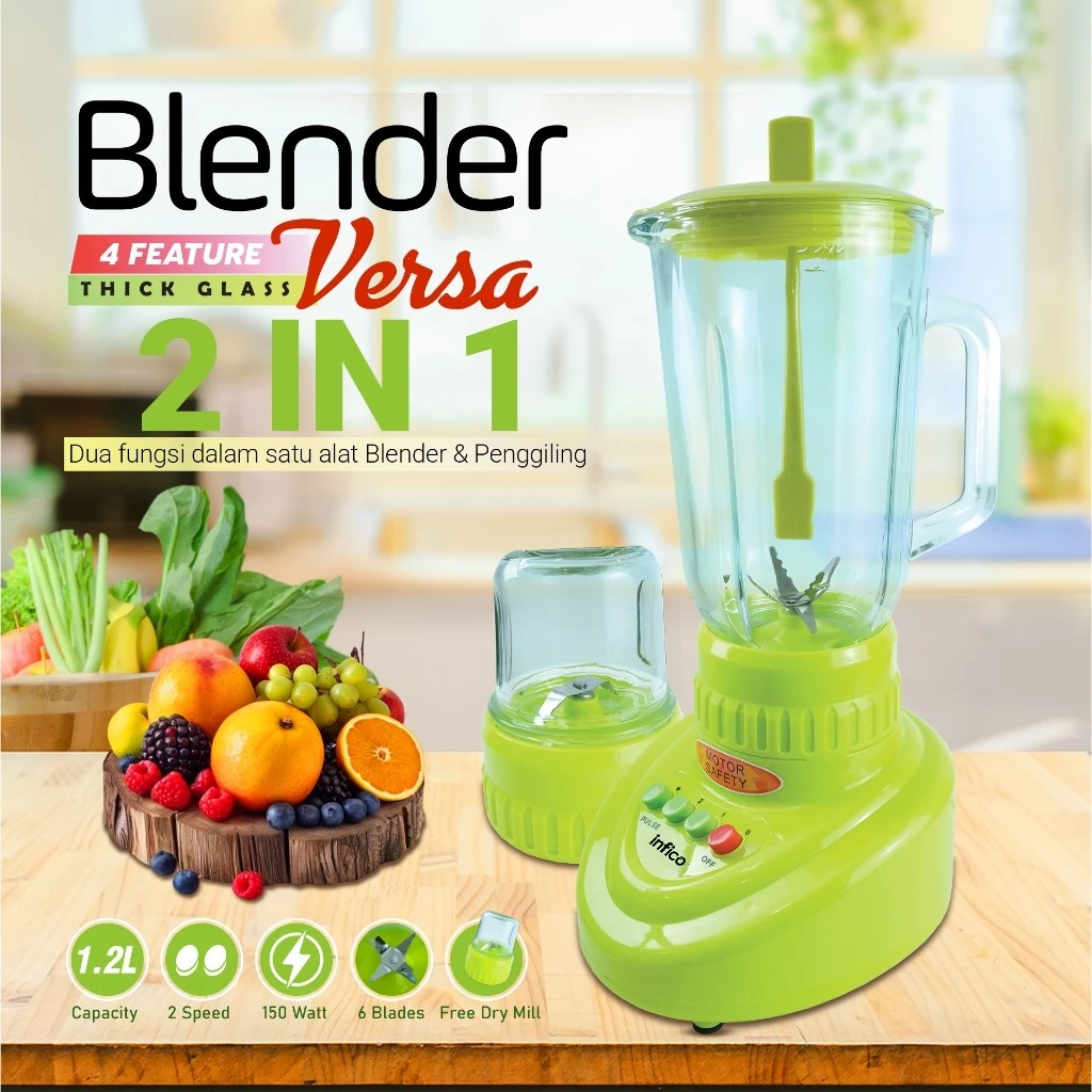 Infico Blender Kaca 2in1 Buah & Bumbu Kapasitas 1.2 Liter IBL-230K