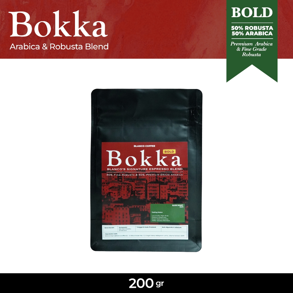 

Bokka Bold 200GR - Biji Kopi Espresso Blend Arabica 50% Robusta 50%-Cappuccino-Latte-Es Kopi Susu