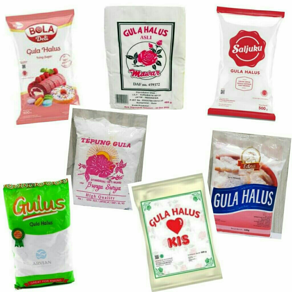 

GULA HALUS 500G ( EDNA/ MAWAR/ KIS/ BUNGA SURYA /SALJUKU /BOLA DELI /DYNA) / TEPUNG GULA