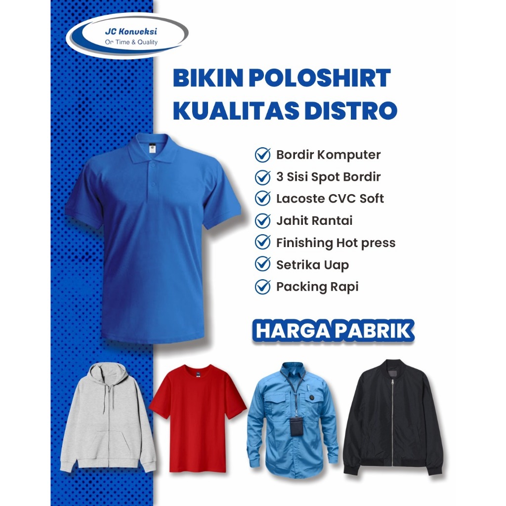 Kaos Polo Custom – Bordir / Sablon Logo | Lengan Pendek | Bahan Lacoste PE | Min Order 6 pcs