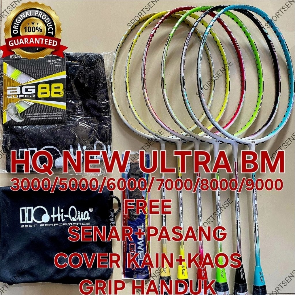Raket Badminton Hiqua HQ Hi Qua Hi-Qua New Ultra BM 3000 5000 6000 7000 8000 9000 Original Bonus Len