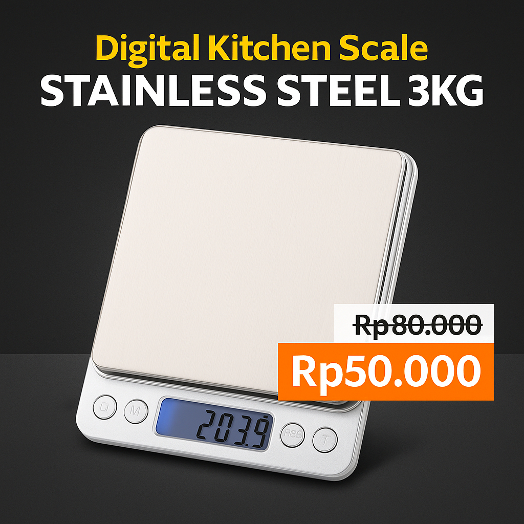 Timbangan Stainless Dapur Digital 3KG / Timbangan Dapur Digital Stainless Steel High Quality/ Timban