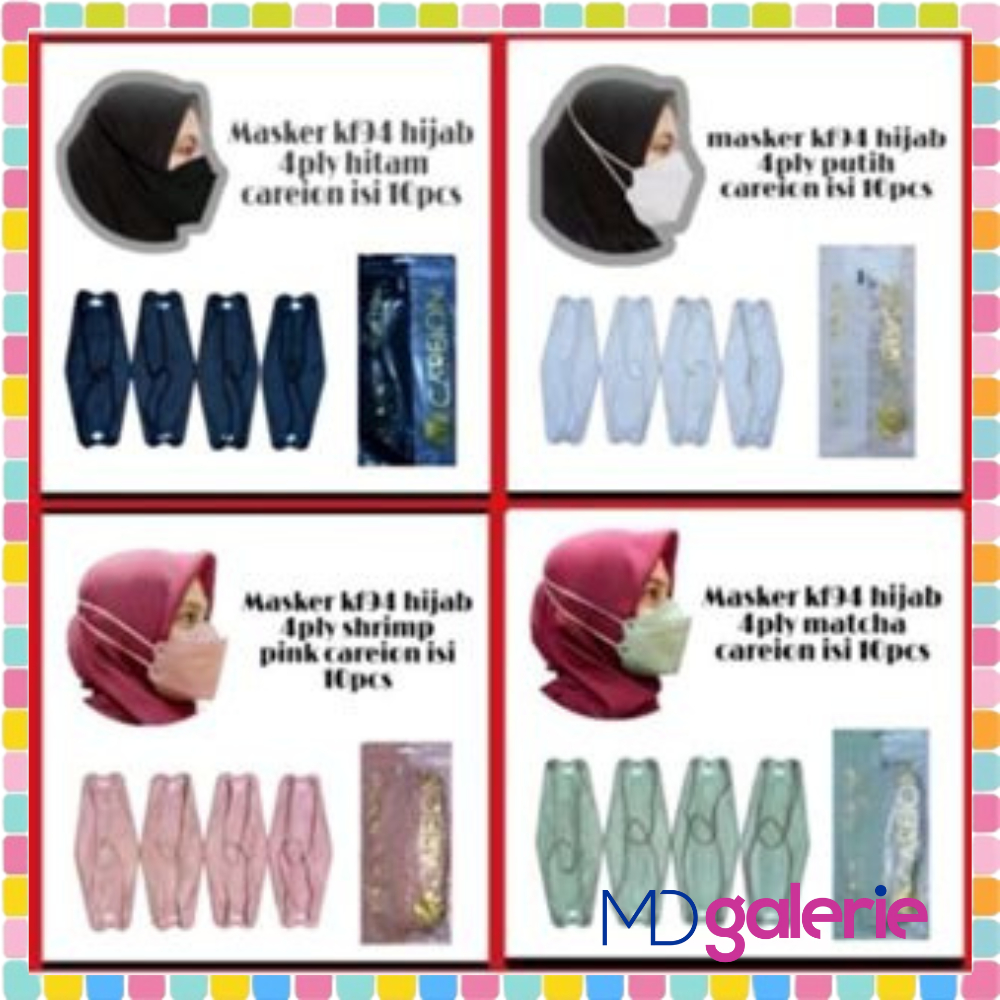 MD GALERIE 🫶 MASKER KF94 KF 94 HIJAB HEADLOOP CAREION 4PLY 4 PLY MODEL KOREA WARNA HITAM PUTIH ABU D