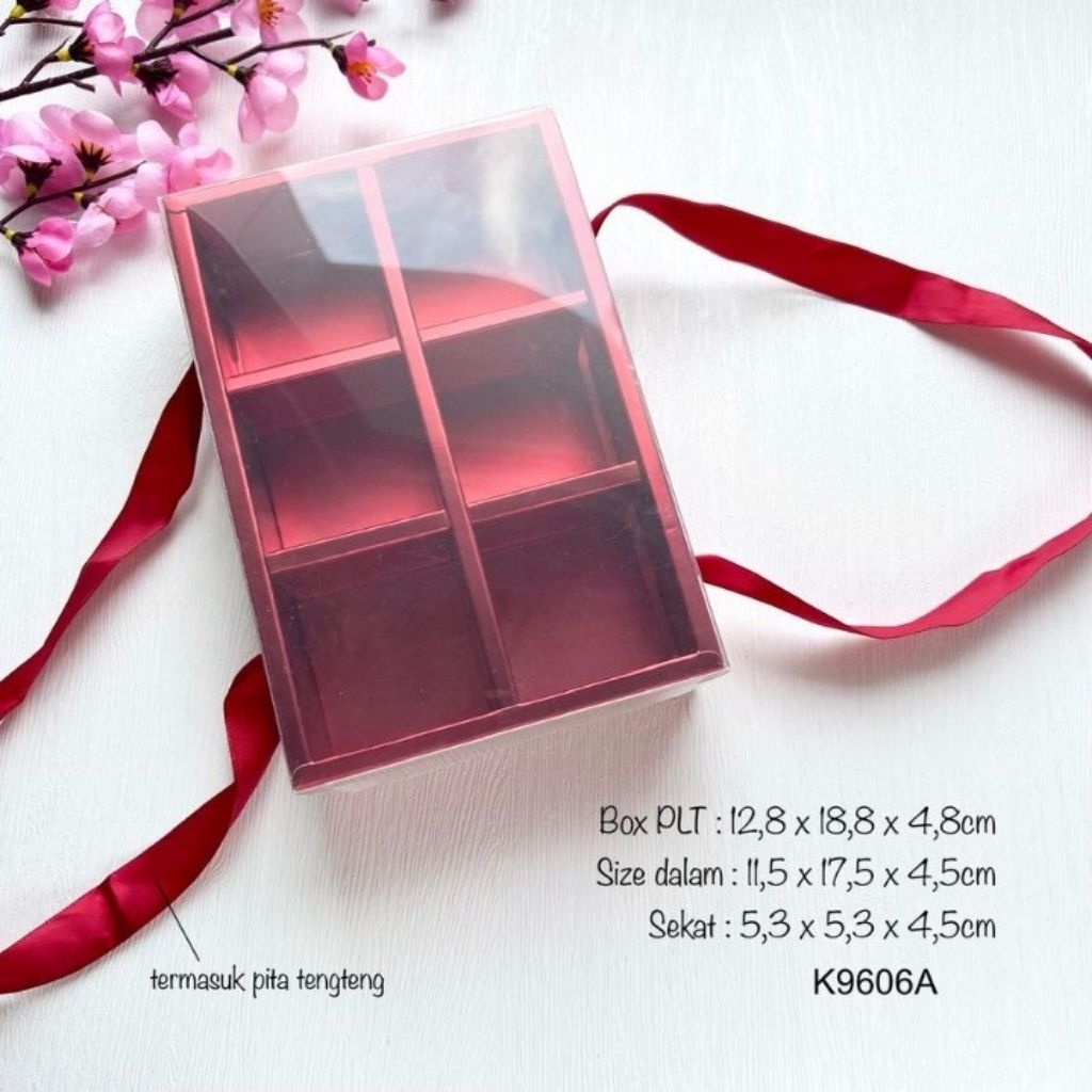 

WINDOW RED - Box mika polos sekat 6 kotak mooncake dus kue bulan dos packaging nastar pie