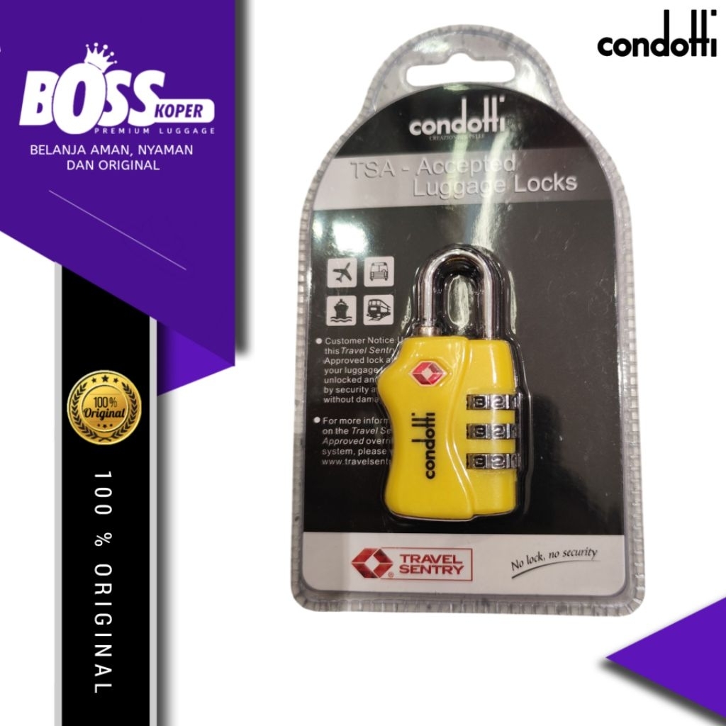 Kunci gembok koper & tas travel CONDOTTI 3 digit angka combination original
