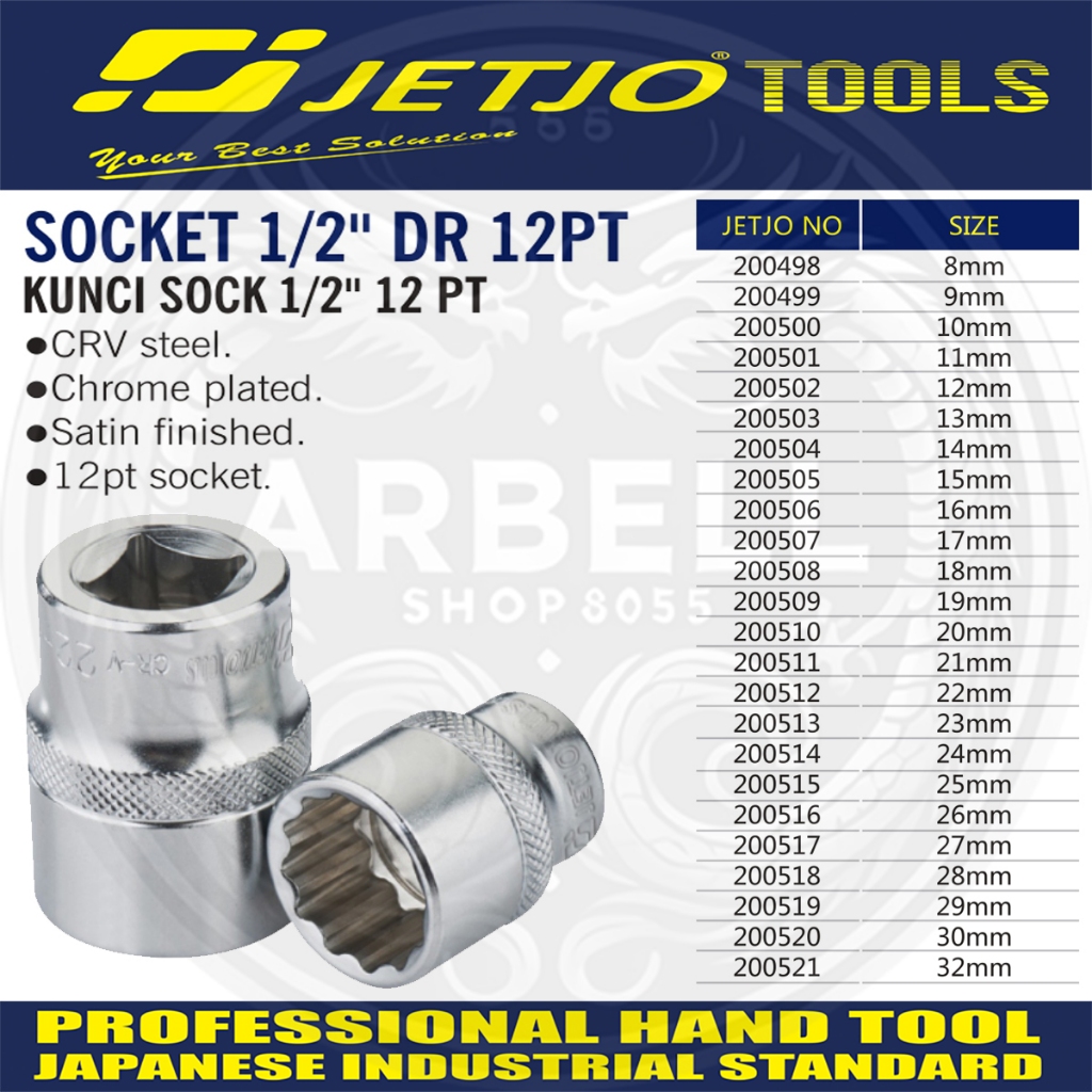 MATA SOK SOCKET 1/2" DR 12 PT / MATA SHOCK UKURAN 20, 21, 22, 23, 24, 25, 26, 27, 28, 29, 30 DAN 32 