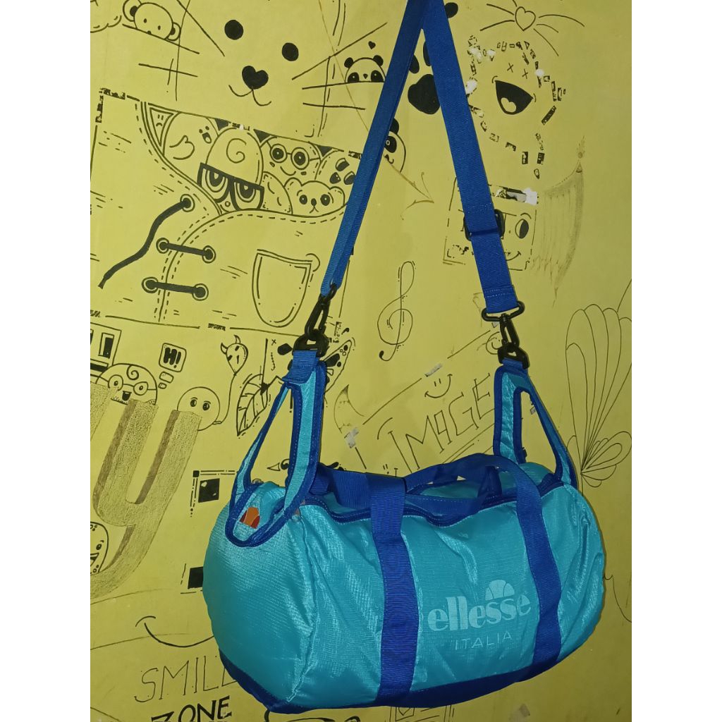 Vintage Ellesse Mini Duffel Bag Spell Out Big Logo Aqua Blue