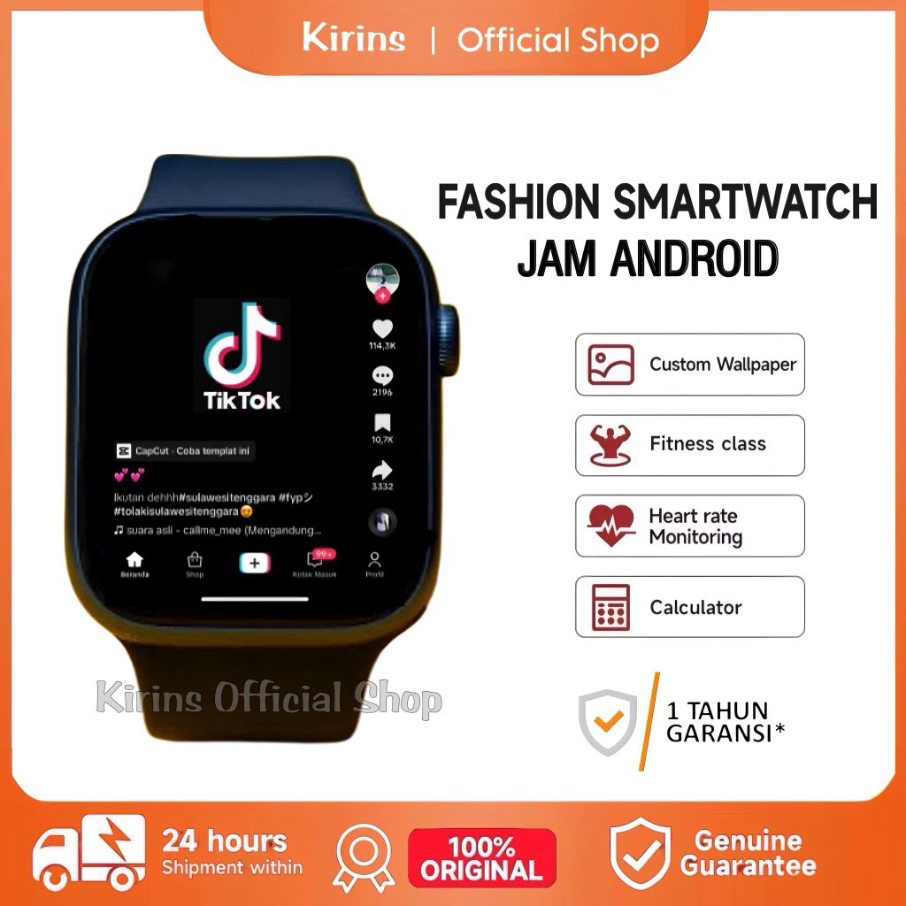 [100% ORIGINAL] Jam Tangan Hp Android Pintar WhatsApp Telpon SMS Tahan Air SmartWatch Pria Wanita Te