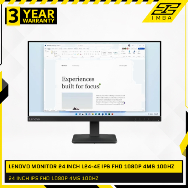 LENOVO MONITOR 24 INCH L24-4E IPS FHD 1080P 4MS 100HZ