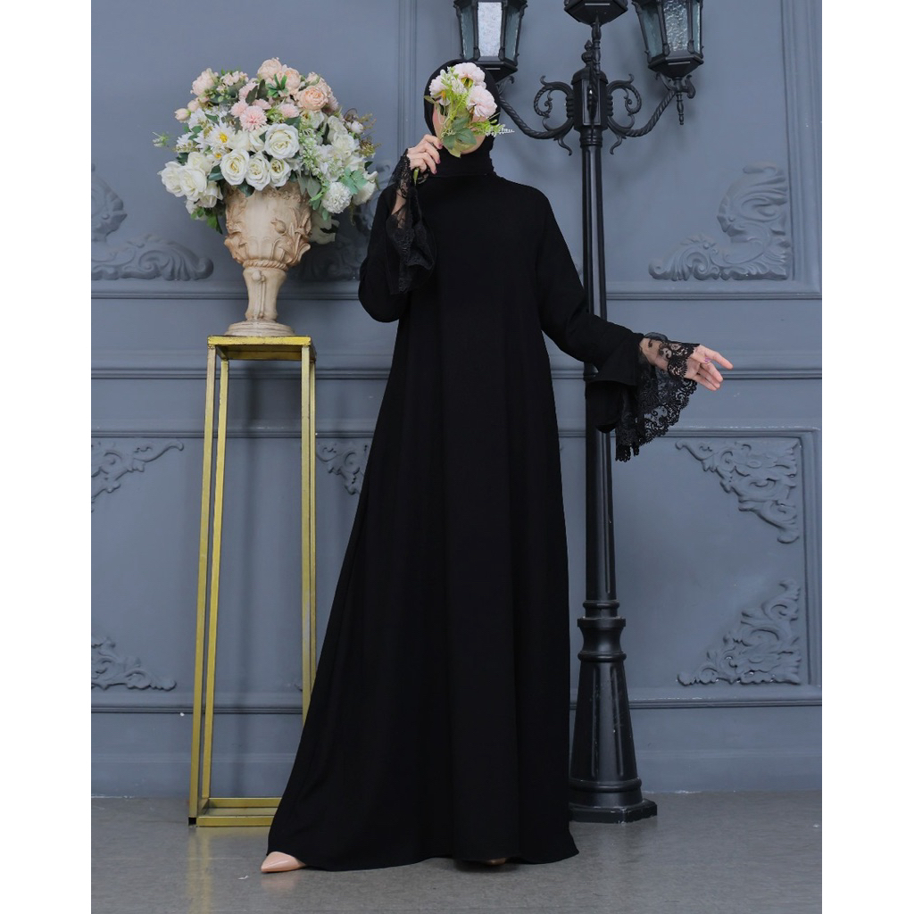 Liyans - Abaya Renda Tangan Jet Black (Hitam) | Umroh Pengajian Haji Kondangan
