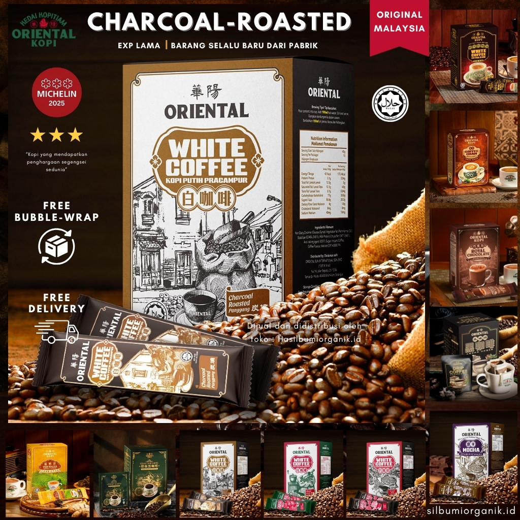 

ORIENTAL KOPI MALAYSIA ORIENTAL KOPI / ORIENTAL WHITE COFFEE ROASTED CHARCOAL ( 40g x 10 Sachets )