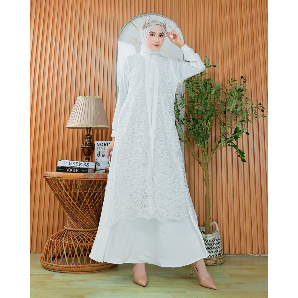 Gamis Daily Brukat Kombinasi Crinkle Airflow Model Buka Pintu by AB