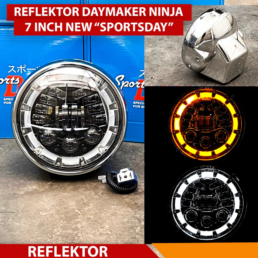 Dayled Cobra 7 inch Lampu 16 Led NEW set Batok Ninja SS / Custom Hitam / Crom Day LED