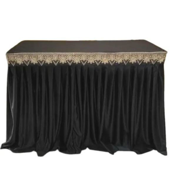 Taplak Meja Rempel Instan Renda Bordir Ukuran Custom untuk Dekorasi Meja Pesta Prasmanan