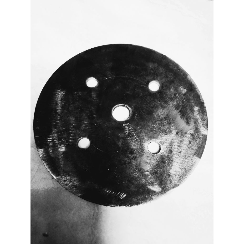 plat bulat diameter 20cm lubang tengah 20mm lubang sisi baut 14mm tebal 5mm