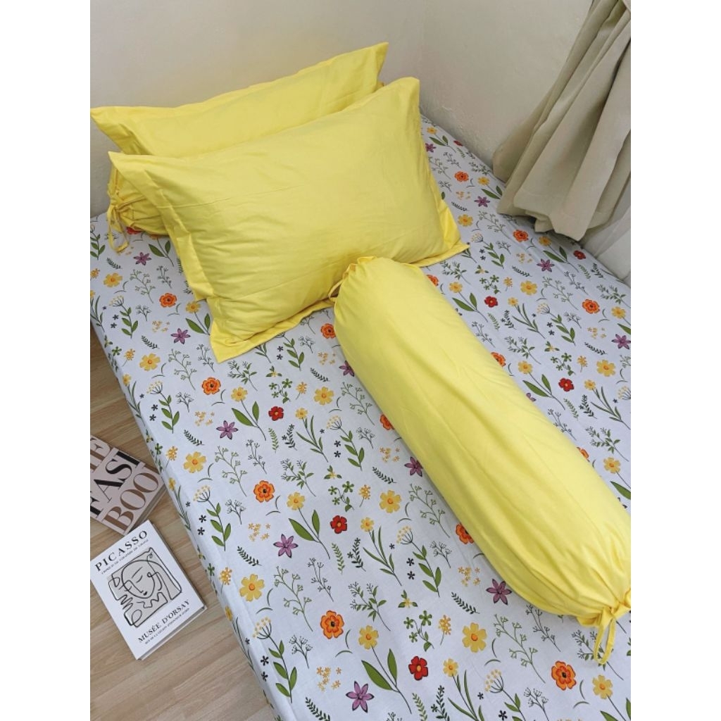 Instore sprei ✓ sprei katun lokal motif bunga bunga warna kuning sheila